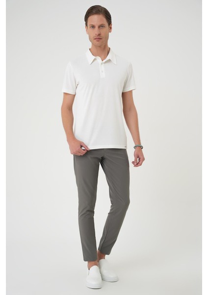Comfort Fit Polo Yaka Modal Karışım Kısa Kol Casual Ekru Tişört Ts 903