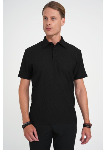 Slim Fit Polo Yaka Modal Fitilli Kısa Kol Siyah Tişört Ts 904 fiyatları