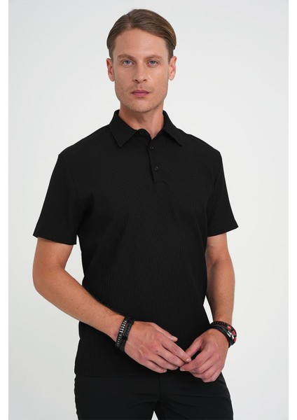 Slim Fit Polo Yaka Modal Fitilli Kısa Kol Siyah Tişört Ts 904 modelleri