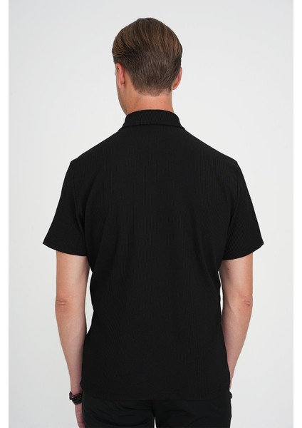 Slim Fit Polo Yaka Modal Fitilli Kısa Kol Siyah Tişört Ts 904 indirimleri