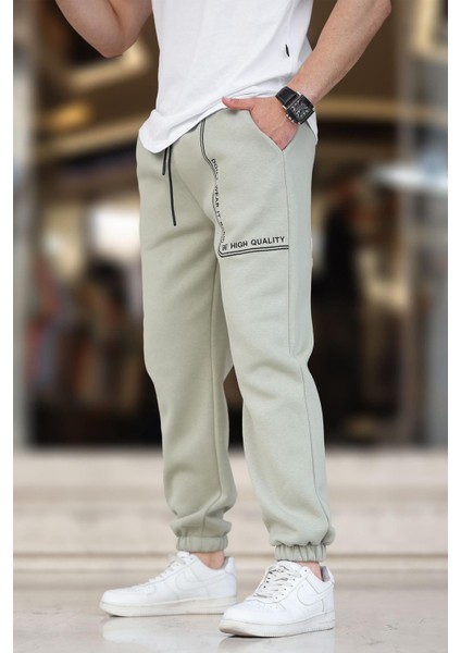 Çağla Yeşili Erkek Paçası Lastikli Baskılı Eşofman Altı 6549