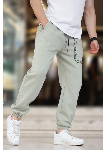 Çağla Yeşili Erkek Paçası Lastikli Baskılı Eşofman Altı 6549 modelleri