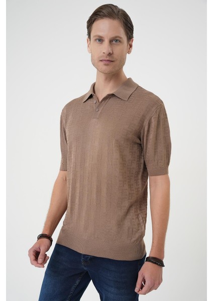 Comfort Fit Polo Yaka Pamuklu Kısa Kol Casuel Vizon Triko Tişört Tr 880 modelleri
