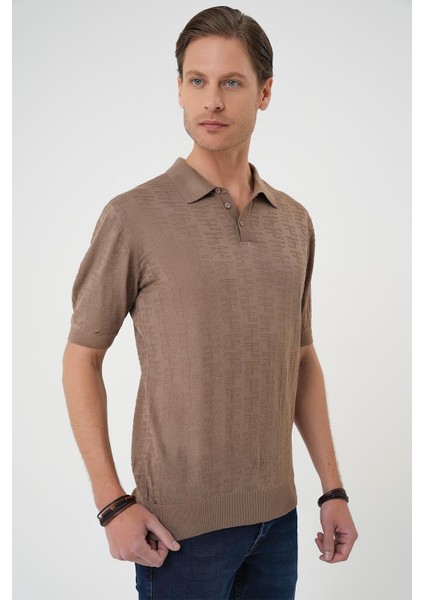 Comfort Fit Polo Yaka Pamuklu Kısa Kol Casuel Vizon Triko Tişört Tr 880 indirimleri