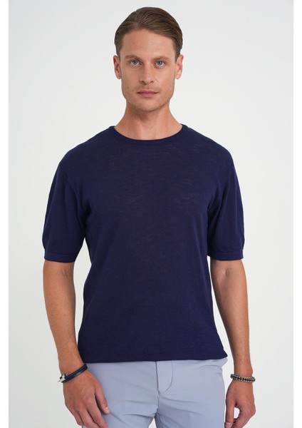 Comfort Fit Bisiklet Yaka Kısa Kol Spor Lacivert Triko Tr 881 fiyatları