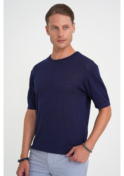 Comfort Fit Bisiklet Yaka Kısa Kol Spor Lacivert Triko Tr 881 modelleri