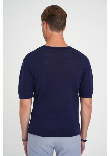 Comfort Fit Bisiklet Yaka Kısa Kol Spor Lacivert Triko Tr 881 indirimleri