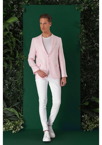 Comfort Fit Çift Yırtmaç %100 Keten Casuel Pembe Ceket C 668 indirimleri