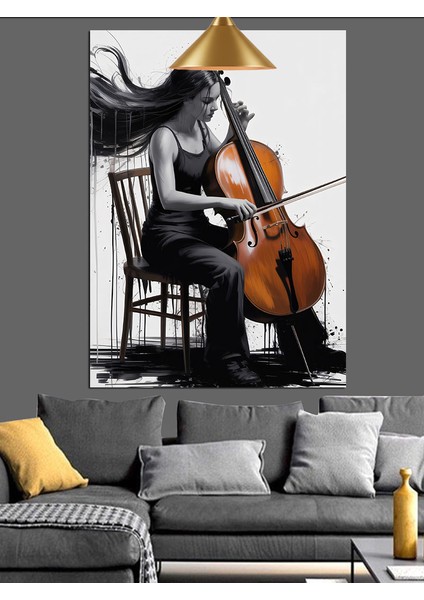 Çello Çalan Kadın Silüeti Dekoratif Kanvas - Mdf Ahşap Tablo fiyatları