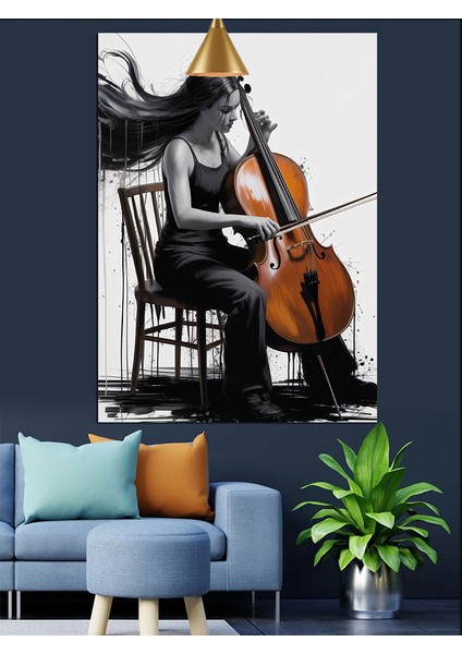 Çello Çalan Kadın Silüeti Dekoratif Kanvas - Mdf Ahşap Tablo indirimleri