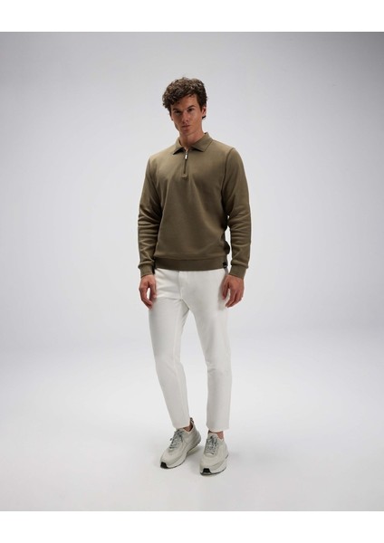 EM602-KH Erkek Haki Yarım Fermuarlı Polo Sweat