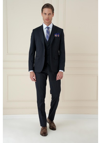 Slim Fit Çift Yırtmaç Düz Lacivert Klasik Takım Elbise Tk 913
