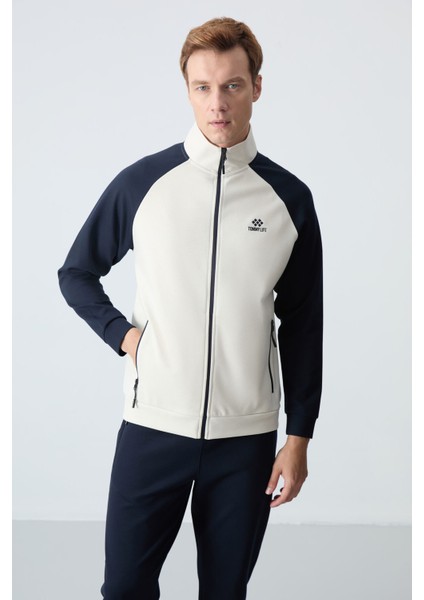 Bej Lacivert Dik Yaka Çift Renk Rahat Form Klasik Paça Erkek Eşofman Takımı - 85113 modelleri