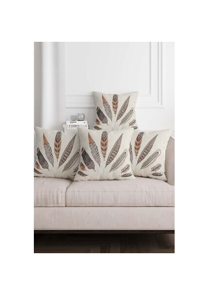 Şans Tüyü Desenli Bej Zemin Dekoratif Hediyelik Kadife 6lı Yastık Kırlent Kılıfı Seti fiyatları