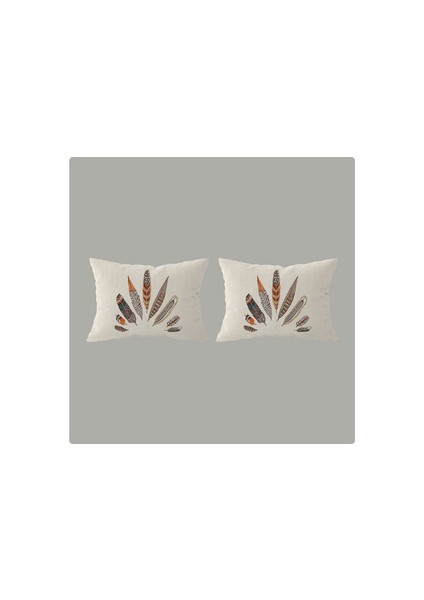 Şans Tüyü Desenli Bej Zemin Dekoratif Hediyelik Kadife 6lı Yastık Kırlent Kılıfı Seti fırsatları