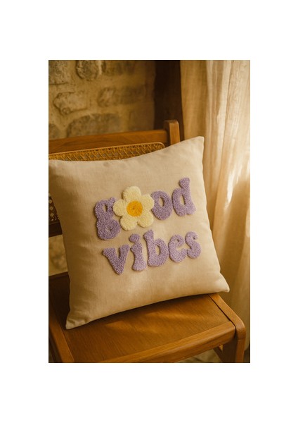Mor Good Vibes Yazılı Desenli Punch Kırlent Yastık Kılıfı fiyatları