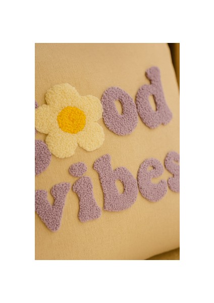 Mor Good Vibes Yazılı Desenli Punch Kırlent Yastık Kılıfı modelleri