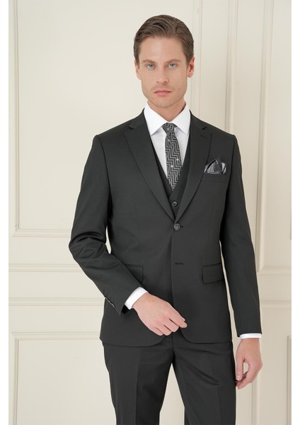 Slim Fit Çift Yırtmaç Düz Siyah Klasik Takım Elbise Tk 913 modelleri