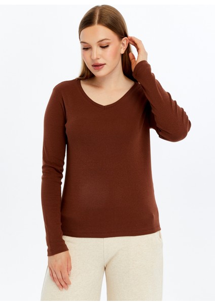 Kadın Uzun Kollu V Yaka Tişört Siyah fiyatları