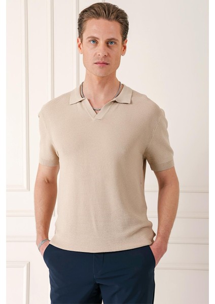 Slim Fit Polo Yaka Kısa Kol %100 Pamuk Bej Triko Tr 868 modelleri