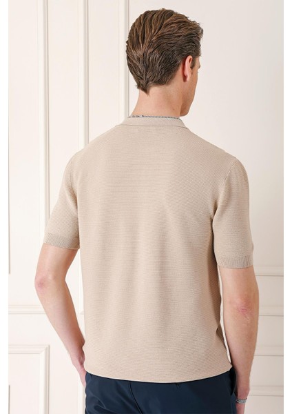 Slim Fit Polo Yaka Kısa Kol %100 Pamuk Bej Triko Tr 868 indirimleri