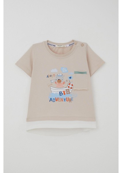 Erkek Bebek Şortlu Takım Sevimli Kaptan Ayıcık Baskılı Cep Detaylı 9 Ay-3 Yaş, Bej fiyatları