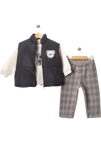 Ayıcık Figürlü Yelekli Erkek 3'lü Takım