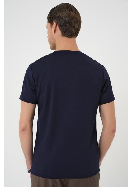 Comfort Fit Bisiklet Yaka Esnek Pamuk Casuel Koyu Lacivert Tişört Ts 885 indirimleri