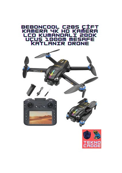 C28S Çift Kamera 4K Hd Kamera LCD Kumandalı 20DK Uçuş 1000M Mesafe Katlanır Drone
