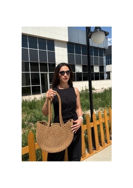 Kadın Omuz Çantası Düz Desenli Hasır Materyal ile Şık ve Zarif 27x40 cm fiyatları