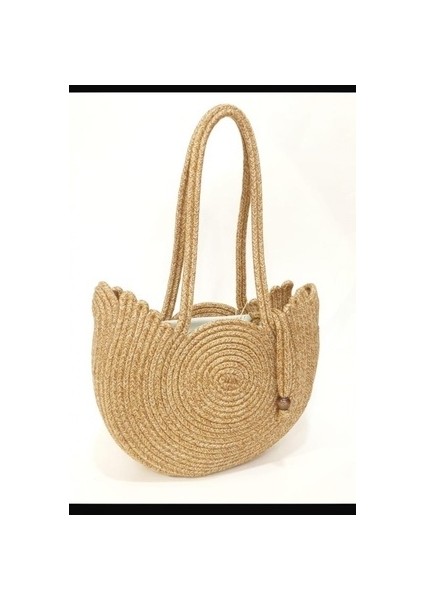 Kadın Omuz Çantası Düz Desenli Hasır Materyal ile Şık ve Zarif 27x40 cm modelleri