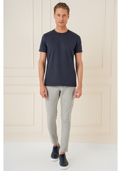 Comfort Fit Bisiklet Yaka Esnek Pamuk Casuel Lacivert Tişört Ts 885