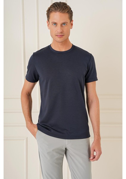 Comfort Fit Bisiklet Yaka Esnek Pamuk Casuel Lacivert Tişört Ts 885 fiyatları