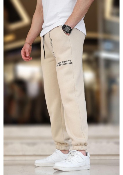 Bej Erkek Paçası Lastikli Baskılı Eşofman Altı 6549 modelleri