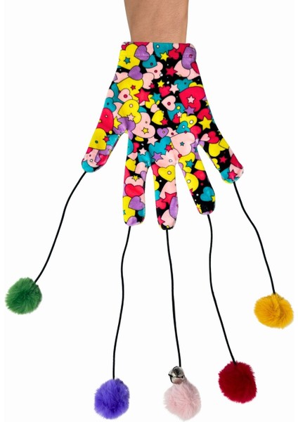 Sihirli Eldiven Ponponlu Kedi Oltası – Kalp Desenli Sesli Kedi Oyuncağı