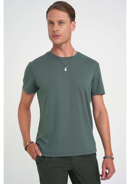 Comfort Fit Bisiklet Yaka Esnek Pamuk Casuel Çağla Tişört Ts 885 fırsatları