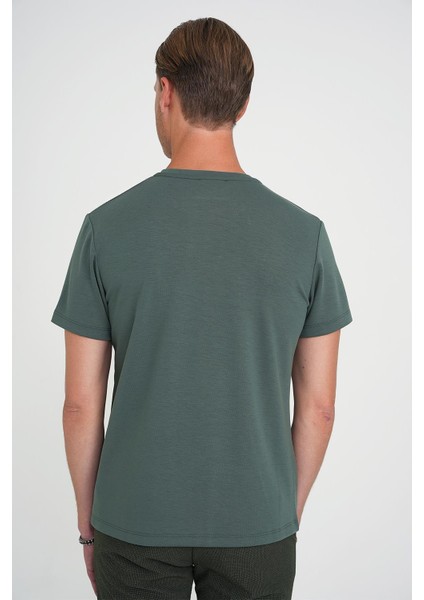 Comfort Fit Bisiklet Yaka Esnek Pamuk Casuel Çağla Tişört Ts 885 indirimleri