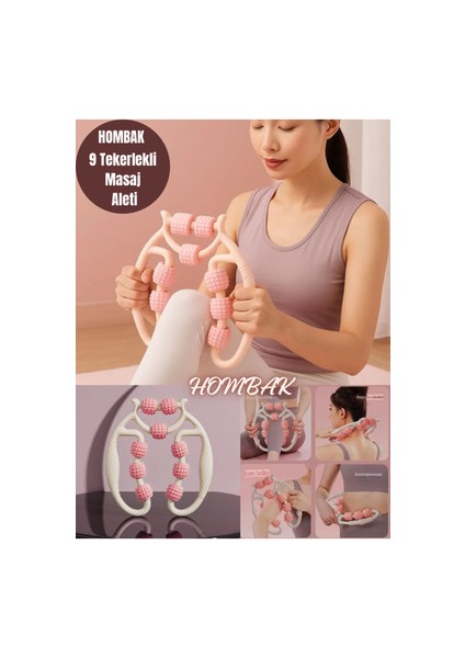 Kas Gevşetici Masaj Aleti 9 Tekerlekli Ayarlanabilir Lenf Drenaj Rulosu Bacak Kol Selülit