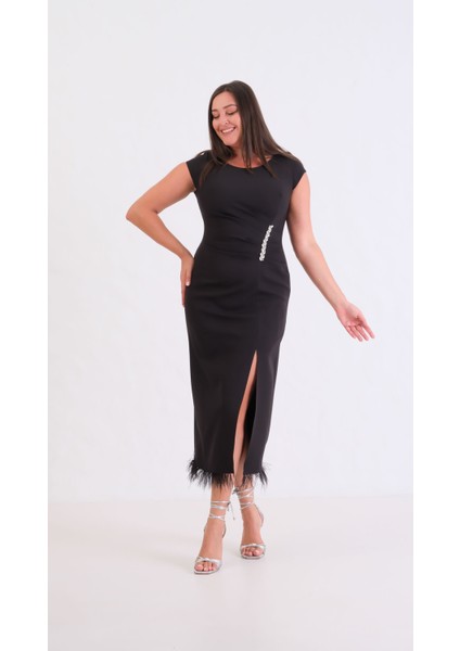 Kadın Siyah Büyük Beden Otrişli Söz Nişan Nikah Abiye Elbise