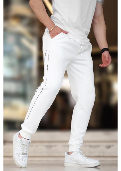 Ekru Erkek Paçası Lastikli Yandan Şeritli Baskılı Eşofman Altı 6551 fiyatları