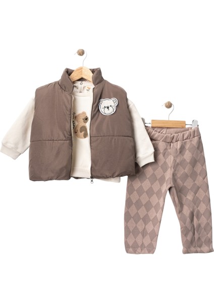 Ayıcık Figürlü Yelekli Erkek 3'lü Takım