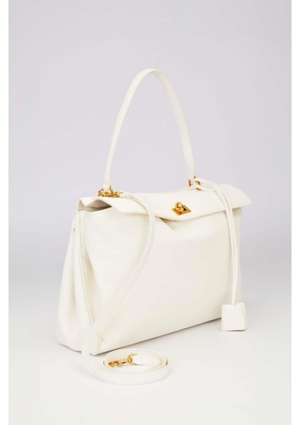 Beyaz Gold Kilit Detaylı El Çantası fiyatları