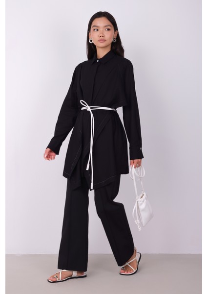 Geniş Parçalı Tasarım Gömlek Siyah