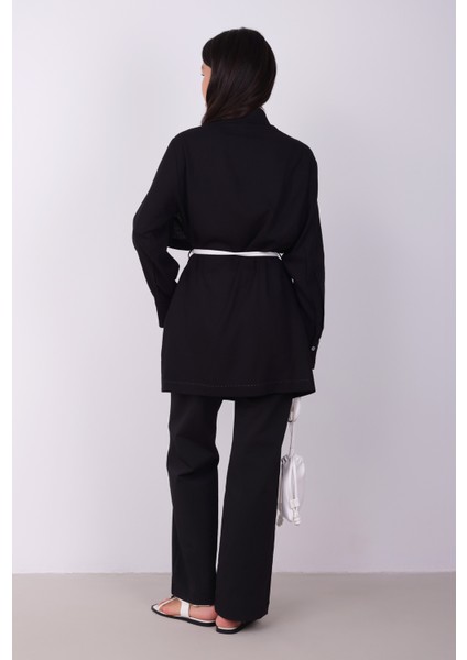 Geniş Parçalı Tasarım Gömlek Siyah fırsatları