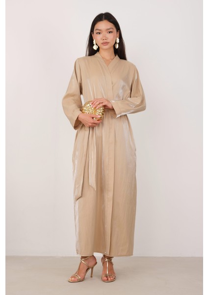 Sedefli Abaya Koyu Bej modelleri