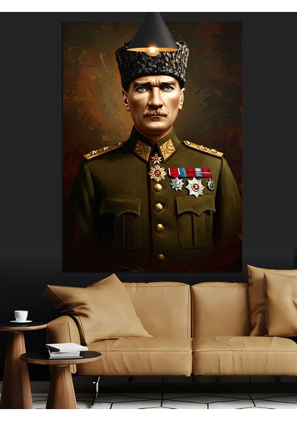 Askeri Üniformalı Mustafa Kemal Atatürk Dekoratif Kanvas - Mdf Ahşap Tablo