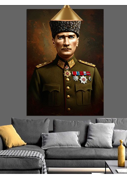 Askeri Üniformalı Mustafa Kemal Atatürk Dekoratif Kanvas - Mdf Ahşap Tablo fiyatları