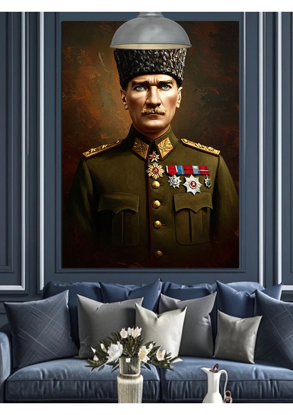 Askeri Üniformalı Mustafa Kemal Atatürk Dekoratif Kanvas - Mdf Ahşap Tablo modelleri
