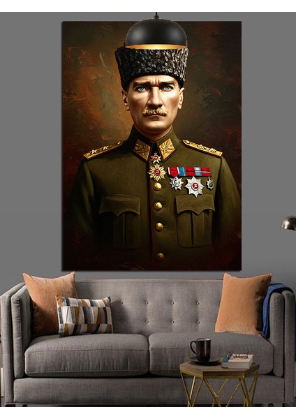 Askeri Üniformalı Mustafa Kemal Atatürk Dekoratif Kanvas - Mdf Ahşap Tablo fırsatları