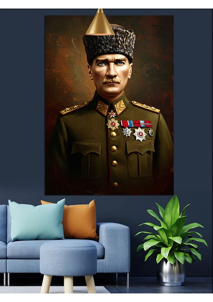Askeri Üniformalı Mustafa Kemal Atatürk Dekoratif Kanvas - Mdf Ahşap Tablo indirimleri